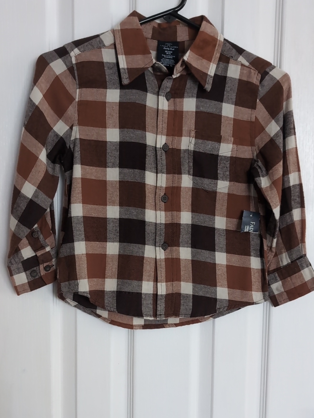 Faded Glory Brown & Cream Plaid Button-Down Shirt